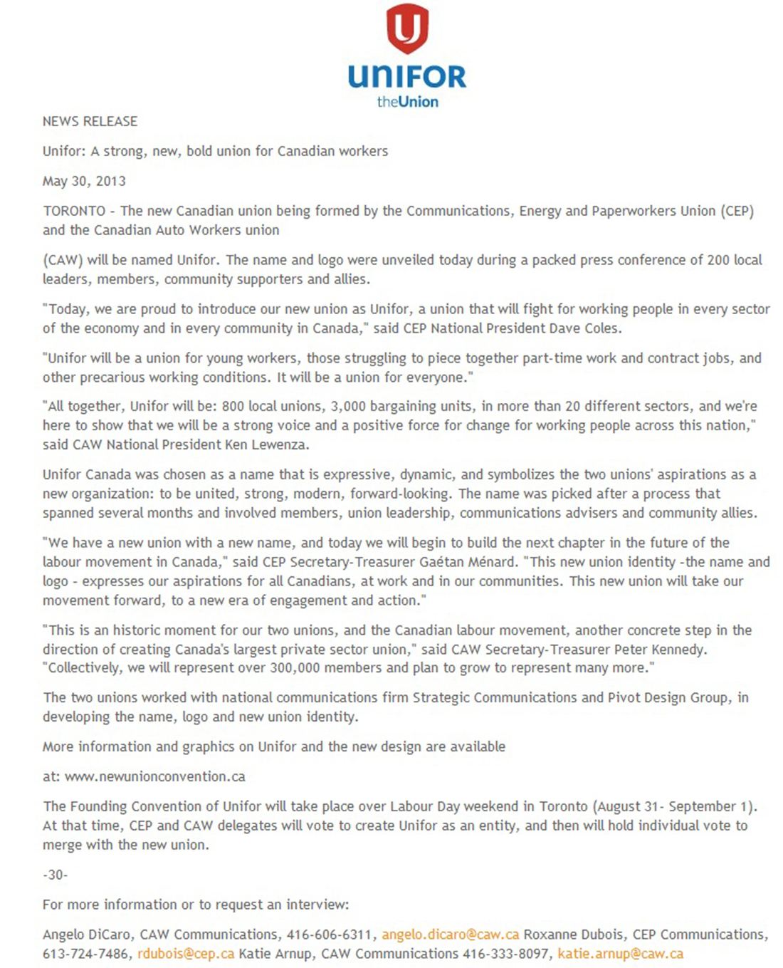 unifor press release